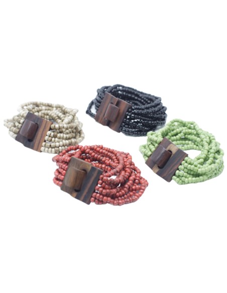 Bracelet multi-perles avec bois – Énergie naturelle