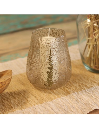 Photophore en verre floral naturel – Grand bol pin