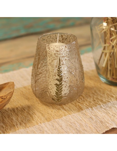 Photophore en verre floral naturel – Grand bol pin