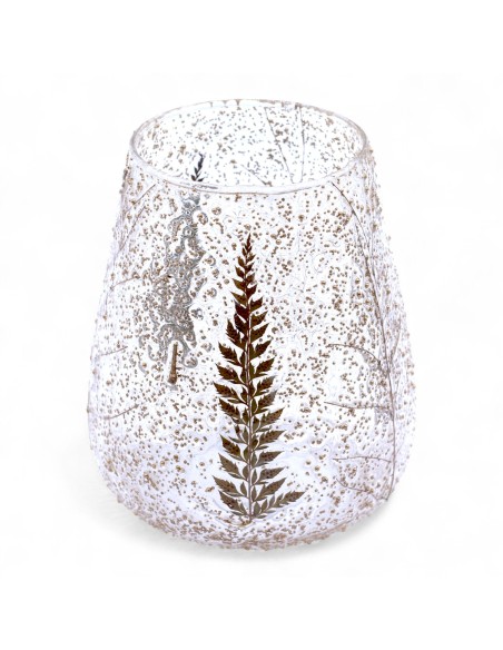 Photophore en verre floral naturel – Grand bol pin