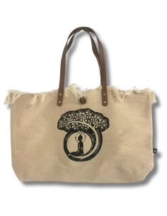 Grand sac naturel avec anses en cuir – Motif Bouddha