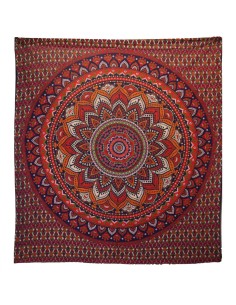 Couvre-lit double coton + tenture - Mandala Classique - Orange / Bleu 200×230 cm