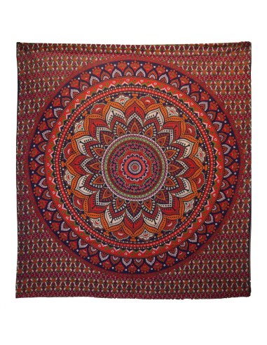 Couvre-lit double coton + tenture - Mandala Classique - Orange / Bleu 200×230 cm