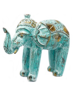 Éléphant sculpté en bois - Or turquoise 8×27×24 cm