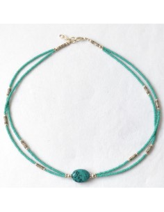 Collier népalais fin – Turquoise & lapis