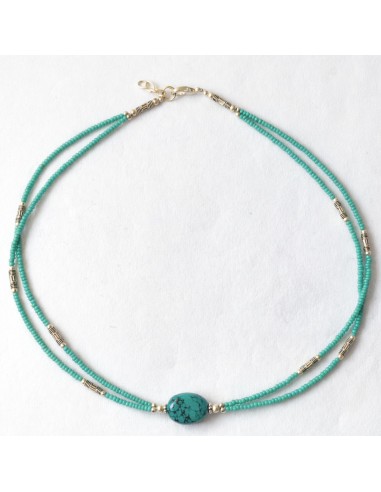 Collier népalais fin – Turquoise & lapis