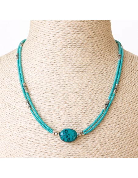 Collier népalais fin – Turquoise & lapis
