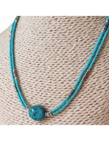 Collier népalais fin – Turquoise & lapis