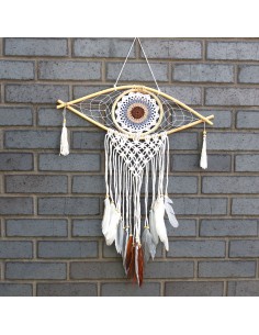 Attrape-rêves macramé - Œil blanc/gris/marron 45×60 cm