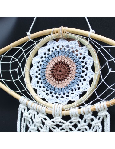 Attrape-rêves macramé - Œil blanc/gris/marron 45×60 cm