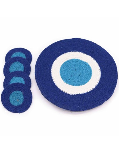 Set dessous de verre et sets de table en corde de jute - Œil protecteur (4+4)