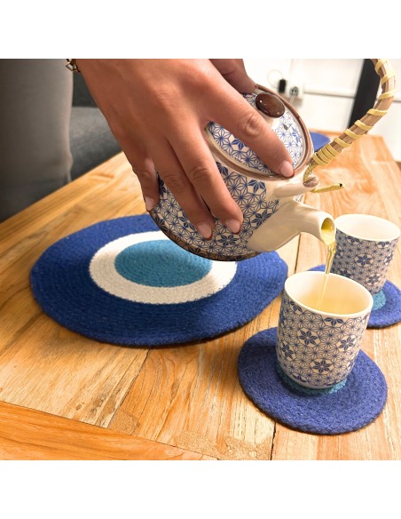 Set dessous de verre et sets de table en corde de jute - Œil protecteur (4+4)