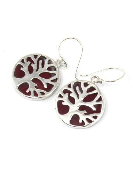 Boucles d’oreilles Arbre de Vie en argent – Corail lumineux