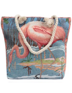 Sac shopper à anses en corde – Flamant rose lagon