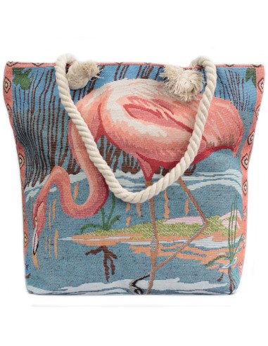 Sac shopper à anses en corde – Flamant rose lagon