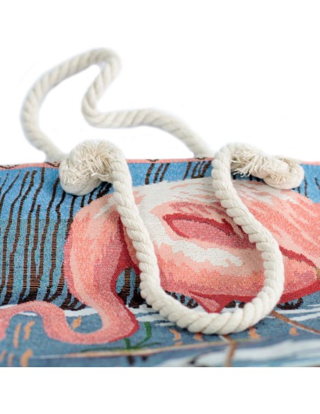 Sac shopper à anses en corde – Flamant rose lagon