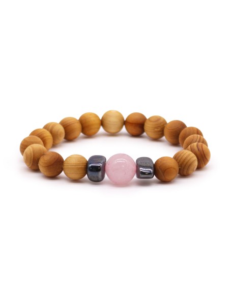 Bracelet cèdre & quartz rose – Chakra du cœur
