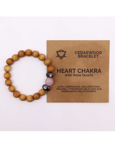 Bracelet cèdre & quartz rose – Chakra du cœur