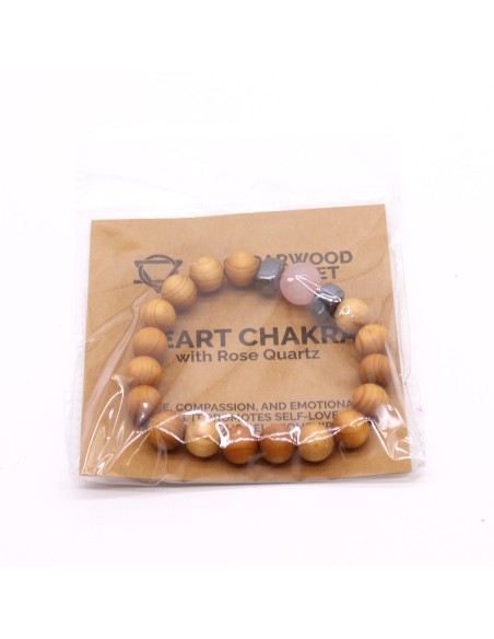 Bracelet cèdre & quartz rose – Chakra du cœur