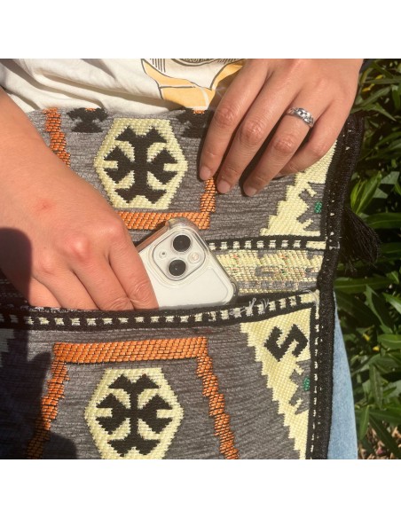 Sac bandoulière de festival Kilim – Gris clair