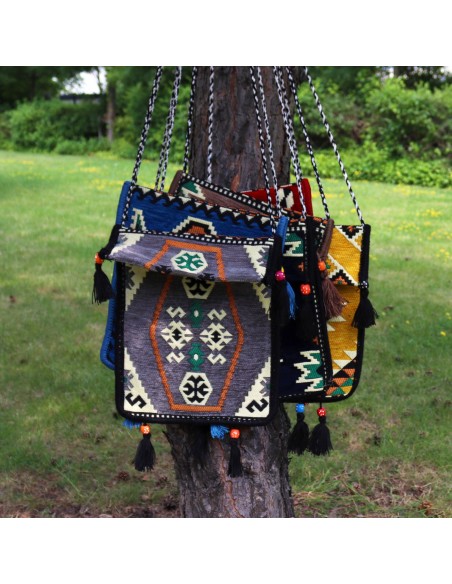 Sac bandoulière de festival Kilim – Gris clair