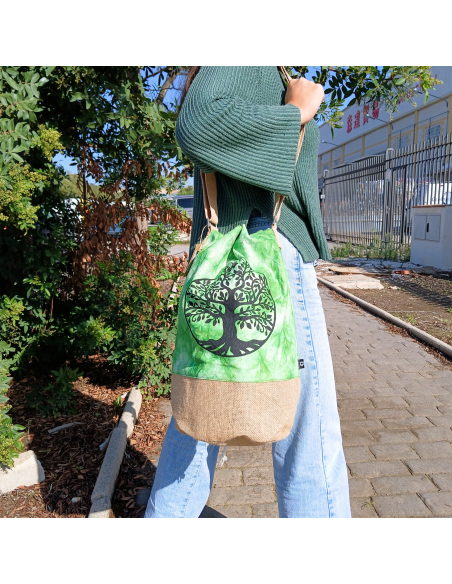 Sac à dos 100?% naturel – Vert lavé, Arbre de Vie