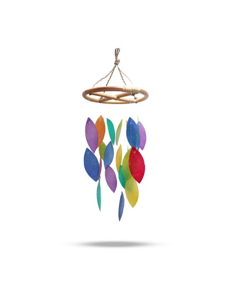 Carillon en bois - Feuilles Arc-en-ciel & bambou 26×12 cm