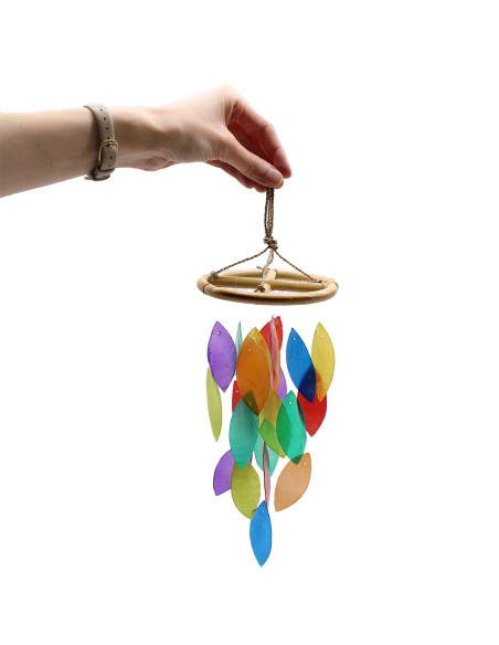 Carillon en bois - Feuilles Arc-en-ciel & bambou 26×12 cm