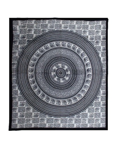 Couvre-lit double coton + tenture - Singe Mandala Éléphant 230×200 cm
