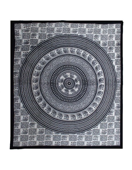 Couvre-lit double coton + tenture - Singe Mandala Éléphant 230×200 cm