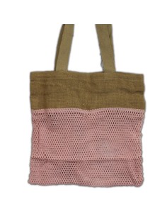 Grand sac filet en jute & coton – Rose doux