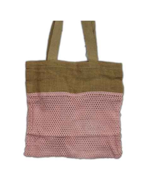 Grand sac filet en jute & coton – Rose doux