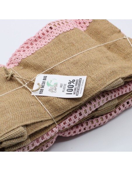 Grand sac filet en jute & coton – Rose doux