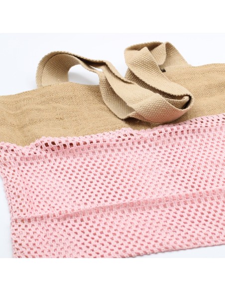Grand sac filet en jute & coton – Rose doux
