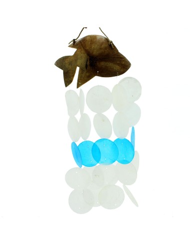 Carillon de vent coco & capiz - Dauphins bleus 30 cm
