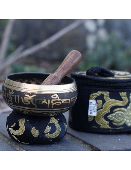 Mini bol tibétain – Coffret cadeau noir zen