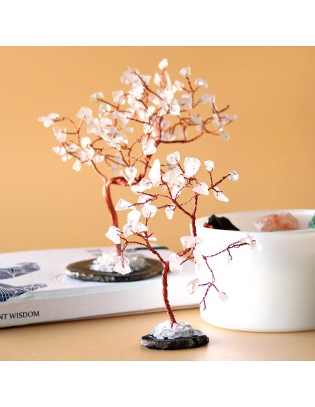 Arbre de pierres en cristal de roche – Base agate noire