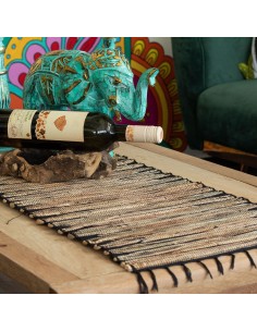 Chemin de table naturel en jacinthe d'eau - Tigre noir à franges 150 cm