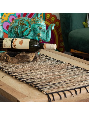 Chemin de table naturel en jacinthe d'eau - Tigre noir à franges 150 cm