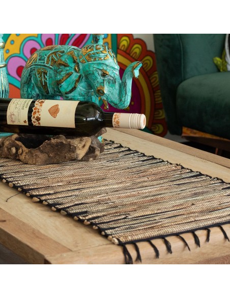 Chemin de table naturel en jacinthe d'eau - Tigre noir à franges 150 cm