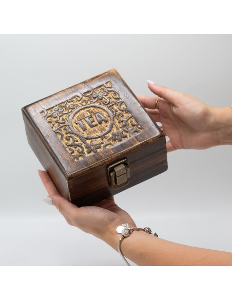Boîte à thé sculptée – 4 compartiments