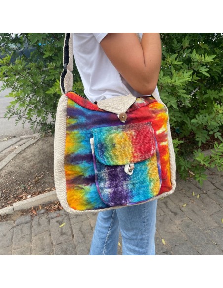 Sac d’étude en chanvre tie?dye – Poche frontale