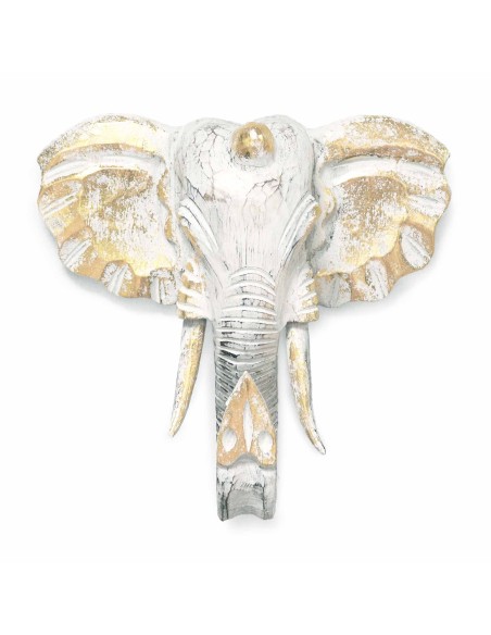 Tête d’éléphant décorative or & blanc – Force et sagesse