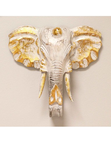Tête d’éléphant décorative or & blanc – Force et sagesse