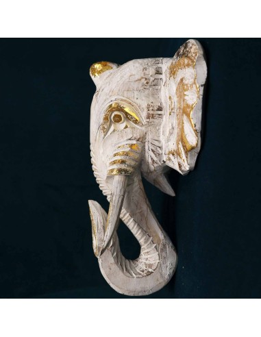 Tête d’éléphant décorative or & blanc – Force et sagesse