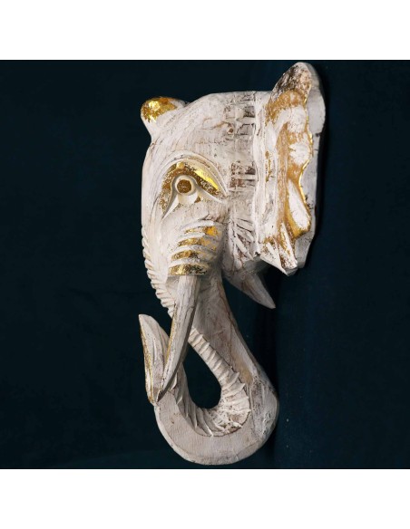 Tête d’éléphant décorative or & blanc – Force et sagesse