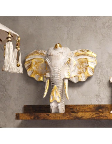 Tête d’éléphant décorative or & blanc – Force et sagesse