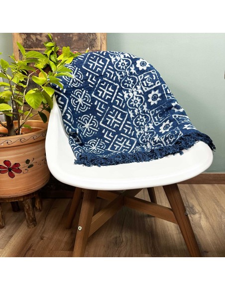 Plaid indigo artisanal à rayures – Tradition Desi