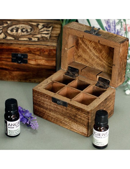 Boîte d’aromathérapie en bois – Motif floral