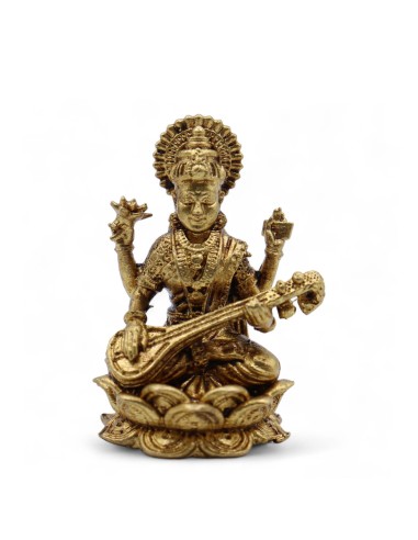 Statuette Saraswati en laiton – Savoir & sérénité